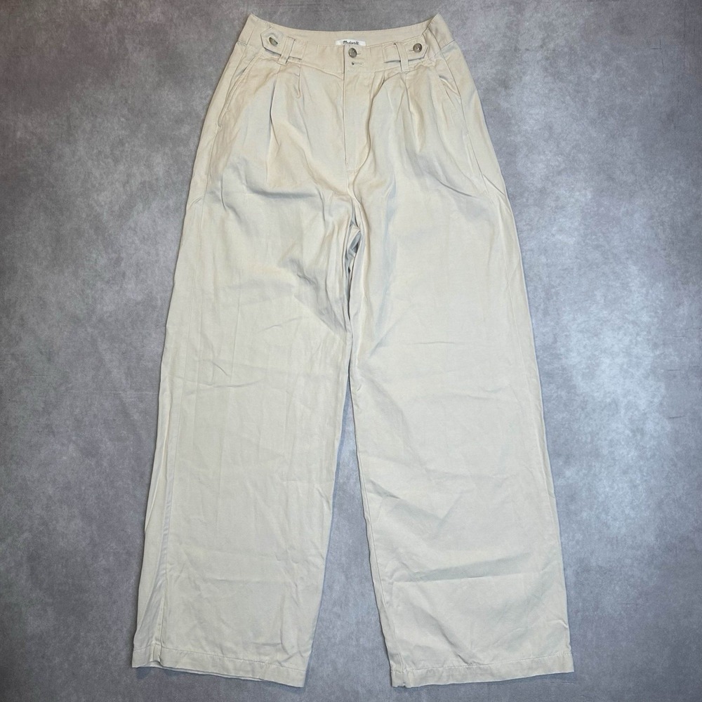 Madewell The Harlow Wide Leg Pant Womens 0 W26 X L29 Pleated Trouser Linen Blend
